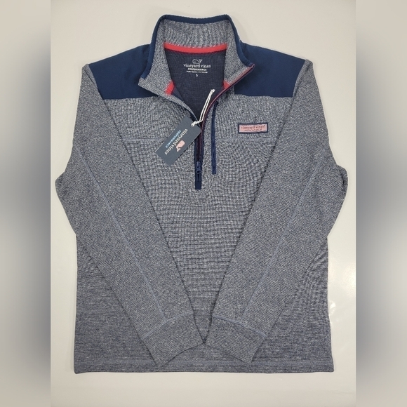 New Vineyard Vines Performance Ryder Shep Shirt 1/4 Zip Pullover Bay Blue Mens S - Picture 1 of 12